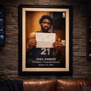 Joel Embiid 70 Points Framed Wall Art | 13x19 Philadelphia 76ers Record Game